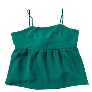 Monteau Los Angeles Green Babydoll Camisole‎ Top Bow Back Peplum Medium
